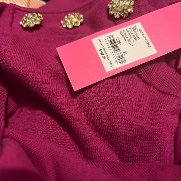 Lilly Pulitzer Morgen Sweater Mulberry XL New for Autumn NWT Sparkling buttons - Picture 3 of 3